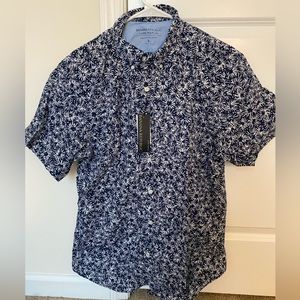 NWT Banana Republic Luxe Stretch Poplin Slim Fit Short Sleeve Button Shirt Large